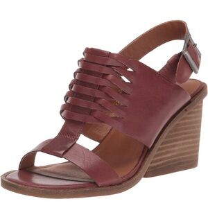 Lucky Brand Womens Braided Leather Wedge Heel Lemia Burgundy Sandal Size 7.5